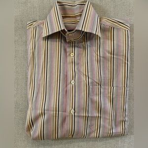 BURBERRY LONDON Made in USA Shirting Stripe Spread Collar Shirt Size S